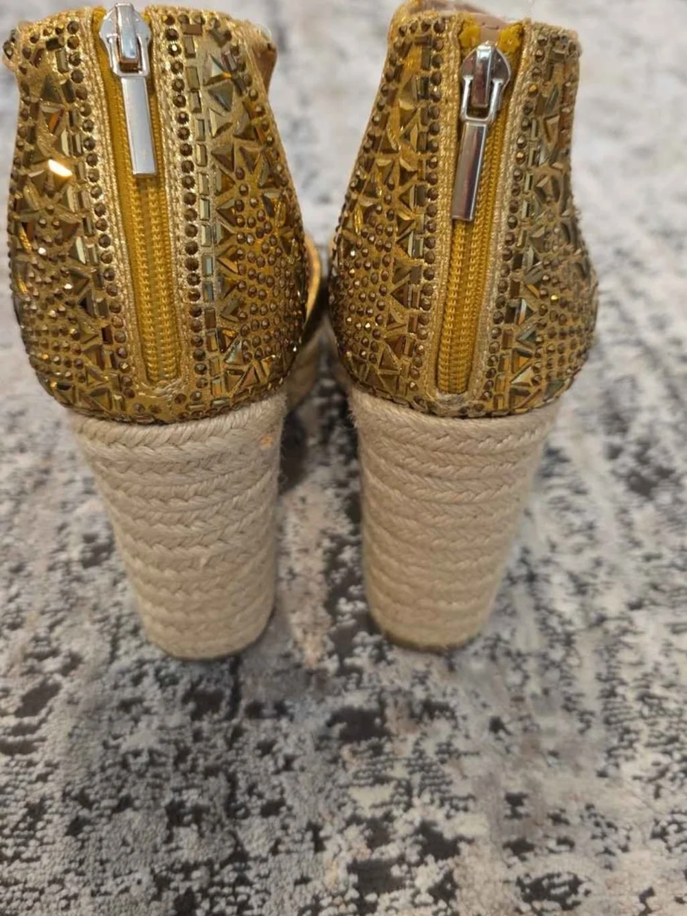 Gold Embellished Wedge Espadrilles - Women